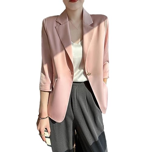 Kostüme & Blazer Für Damen,Rosa Seidiger Satin-Blazer Für Damen, Lässiger Cardigan Mit Offener Vorderseite, 3/4-Arm, Gerollte Ärmel, Sommer, Dünne Arbeitsjacken, Büro, Business, Taillierter B Kostüme & Blazer Für Damen,Rosa Seidiger Satin-Blazer Für Damen, Lässiger Cardigan Mit Offener Vorderseite, 3/4-Arm, Gerollte Ärmel, Sommer, Dünne Arbeitsjacken, Büro, Business, Taillierter B von LCDIUDIU