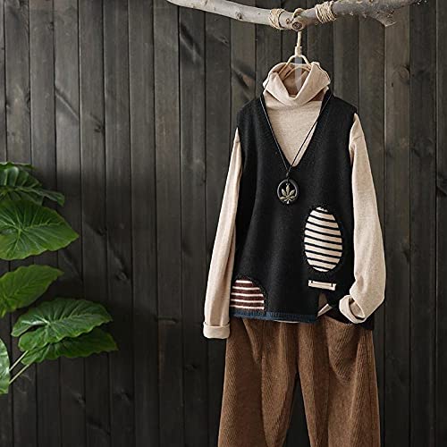 LCDIUDIU Ärmellose Weste Damen,Damen Pullover Weste Mit V-Ausschnitt Retro-Rosa-Oval-Patch-Streifen-Nähte Seitenschlitz-Mode Ärmellos Strickwesten-Weste Preppy Style Jumper-Uniform Tank Top,Schwarz,S LCDIUDIU Ärmellose Weste Damen,Damen Pullover Weste Mit V-Ausschnitt Retro-Rosa-Oval-Patch-Streifen-Nähte Seitenschlitz-Mode Ärmellos Strickwesten-Weste Preppy Style Jumper-Uniform Tank Top,Schwarz,S von LCDIUDIU