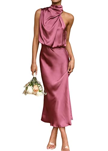 LCDIUDIU Damen Kleid,Damen Satin Midi Kleider Elegant Solide Neckholder Ärmellose Kleider Sommermode A-Linie Flowy Swing Sommerkleider Party Cocktail Sexy Maxikleider Mit Reißverschluss,Fuchsia,S LCDIUDIU Damen Kleid,Damen Satin Midi Kleider Elegant Solide Neckholder Ärmellose Kleider Sommermode A-Linie Flowy Swing Sommerkleider Party Cocktail Sexy Maxikleider Mit Reißverschluss,Fuchsia,S von LCDIUDIU