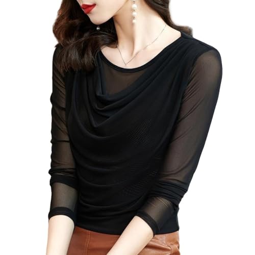 LCDIUDIU Damen Langarm Mesh Oberteil Mit Rundhalsausschnitt,Transparente Bluse,Schwarzes,Gerüschtes,Schmal Geschnittenes,Sexy Pullover Shirt Oberteil,Enges,Durchsichtiges Stretch Mesh T Shirt,XL LCDIUDIU Damen Langarm Mesh Oberteil Mit Rundhalsausschnitt,Transparente Bluse,Schwarzes,Gerüschtes,Schmal Geschnittenes,Sexy Pullover Shirt Oberteil,Enges,Durchsichtiges Stretch Mesh T Shirt,XL von LCDIUDIU