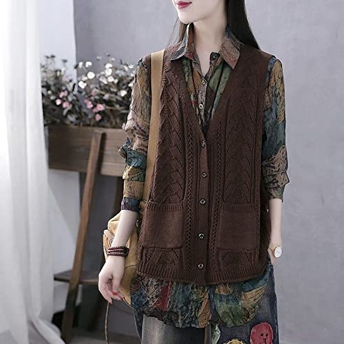 LCDIUDIU Damen-Westen,Damen V-Ausschnitt Pullover Weste Retro Khaki Einfarbig Kurzer Cardigan Mantel Hohle Drehtasche Locker Ärmellos Strickwesten Weste Preppy Style Jumper Uniform Tank Top,Braun,3XL LCDIUDIU Damen-Westen,Damen V-Ausschnitt Pullover Weste Retro Khaki Einfarbig Kurzer Cardigan Mantel Hohle Drehtasche Locker Ärmellos Strickwesten Weste Preppy Style Jumper Uniform Tank Top,Braun,3XL von LCDIUDIU