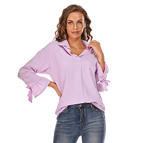 LCDIUDIU Hemd Damen,Frauen Größe Lila Solide Revers Rüschen Bogen Manschetten Einfache Sommer Blusen Langarm Elegante Tunika Lässig Stilvolle Tops Lockeres Hemd, XL LCDIUDIU Hemd Damen,Frauen Größe Lila Solide Revers Rüschen Bogen Manschetten Einfache Sommer Blusen Langarm Elegante Tunika Lässig Stilvolle Tops Lockeres Hemd, XL von LCDIUDIU