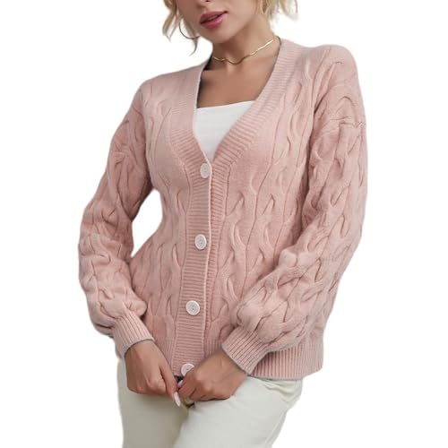 LCDIUDIU Kurze Strickjacke Für Damen Langarm Zopfmuster Grob Gestrickt Strickjacke Mit Knöpfen Damen-Pullover Mit V-Ausschnitt Mantel Herbst Winter Vintage Strickjacke Warme Pullover Oberteile Rosa S LCDIUDIU Kurze Strickjacke Für Damen Langarm Zopfmuster Grob Gestrickt Strickjacke Mit Knöpfen Damen-Pullover Mit V-Ausschnitt Mantel Herbst Winter Vintage Strickjacke Warme Pullover Oberteile Rosa S von LCDIUDIU