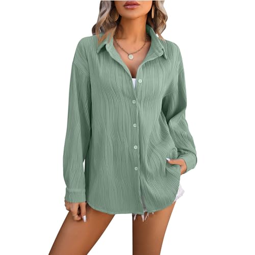 LCDIUDIU Lässiges Langarm Hemd Für Damen,Jacke,Shacket,Schwarz,Einfarbig,Ripple Tunika,Tops,Hemden,Bluse,Revers,Strickjacke,Button Down Hemden, Modische Outwear T Shirts,Salbeigrün,XXL LCDIUDIU Lässiges Langarm Hemd Für Damen,Jacke,Shacket,Schwarz,Einfarbig,Ripple Tunika,Tops,Hemden,Bluse,Revers,Strickjacke,Button Down Hemden, Modische Outwear T Shirts,Salbeigrün,XXL von LCDIUDIU
