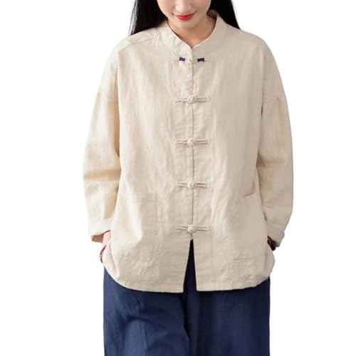 LCDIUDIU Langärmliges Damen Leinenhemd,Tang Anzug Blusenoberteil,Vintage Beige,Stehkragen,Knöpfe,Strickjacke,Strickjacke,Jacke, Lässiges Baumwoll Leinen Kung Fu Trainings T Shirt Mit Tasche, LCDIUDIU Langärmliges Damen Leinenhemd,Tang Anzug Blusenoberteil,Vintage Beige,Stehkragen,Knöpfe,Strickjacke,Strickjacke,Jacke, Lässiges Baumwoll Leinen Kung Fu Trainings T Shirt Mit Tasche, von LCDIUDIU