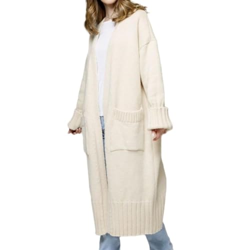 LCDIUDIU Lange Übergroße Strickjacke Für Damen Langarm-Rippe Grobstrick-Cardigans Damen-Pullover Mit Offener Vorderseite Herbst-Winter-Maxi-Strickjacke Baggy-Warm-Pullover-Cardigan Beige XL von LCDIUDIU