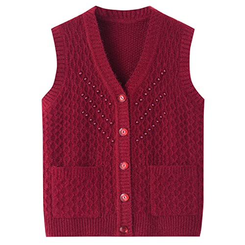 LCDIUDIU Pullunder Damen,Damen Strickwesten Vintage Verdicken Burgunder Jacquard Perlen V-Ausschnitt Tasche Strickjacke Weste Herbst Locker Weich Ärmellos Strick Tank Top Ältere Damen Weste,L LCDIUDIU Pullunder Damen,Damen Strickwesten Vintage Verdicken Burgunder Jacquard Perlen V-Ausschnitt Tasche Strickjacke Weste Herbst Locker Weich Ärmellos Strick Tank Top Ältere Damen Weste,L von LCDIUDIU