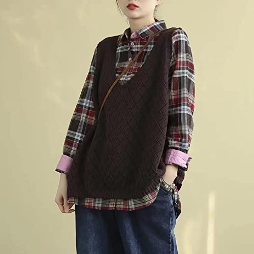 LCDIUDIU Pullunder Damen,Damen V-Ausschnitt Pullover Weste Große Retro Hohle Diamant Geometrische Gitter Lose Ärmellos Strickwesten Preppy Style Jumper Uniform Tank Top,Braun,XL LCDIUDIU Pullunder Damen,Damen V-Ausschnitt Pullover Weste Große Retro Hohle Diamant Geometrische Gitter Lose Ärmellos Strickwesten Preppy Style Jumper Uniform Tank Top,Braun,XL von LCDIUDIU