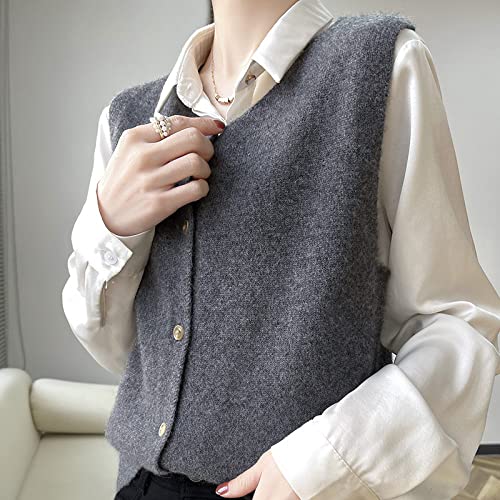 LCDIUDIU Pullunder Damen Ärmellos,Damen Wolle Strickweste Elegant Schlicht Grau Rundhals Herbst Weich Gemütlich Strickweste Ärmellos Knopf Cardigan Pullover Weste Strick Tank Top Damen Weste,S von LCDIUDIU