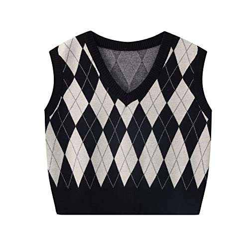 LCDIUDIU Pullunder Für Damen,Damen V-Ausschnitt Pullover Weste Retro Kurz Khaki Raute Mesh Jacquard Mode Ärmellos Strickwesten Weste Preppy Style Jumper Uniform Tank Top,Schwarz LCDIUDIU Pullunder Für Damen,Damen V-Ausschnitt Pullover Weste Retro Kurz Khaki Raute Mesh Jacquard Mode Ärmellos Strickwesten Weste Preppy Style Jumper Uniform Tank Top,Schwarz von LCDIUDIU