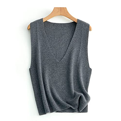 LCDIUDIU Pullunder Für Damen,Damen Wolle Strickpullover Weste Elegant Schlicht Grau V-Ausschnitt Ärmellos Pullover Gilets Wintermode Kurz Weich Pullover Strick Tank Top Cami Weste, Einheitsgröße S, L von LCDIUDIU