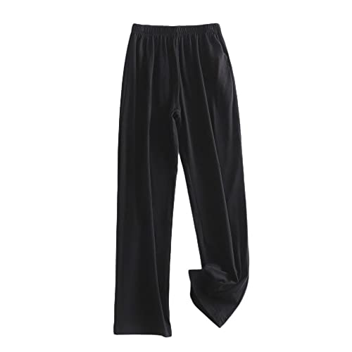 LCDIUDIU Pyjama Hosen Damen,Damen-Pyjamahose Aus Baumwolle Lässig Locker Einfarbig Sommer Weich Bequem Stretch Hohe Taille Weites Bein Yogahose Lounge Heimkleidung Nachtwäsche,Schwarz,S von LCDIUDIU