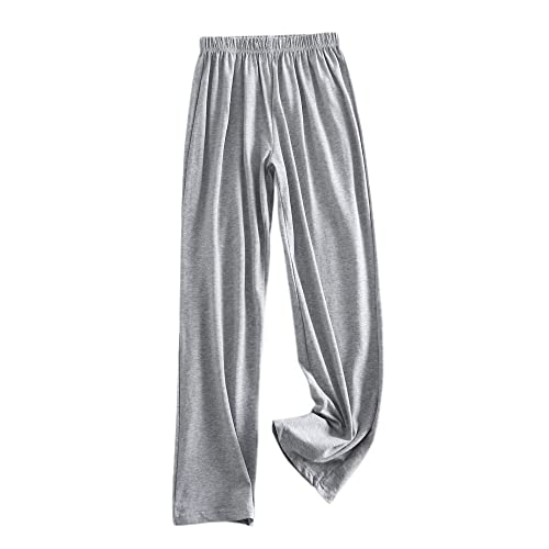 LCDIUDIU Pyjamahose Damen,Damen-Pyjamahose Aus Baumwolle Lässig Locker Einfarbig Sommer Weich Bequem Stretch Hohe Taille Weites Bein Hose Yogahose Lounge Heimkleidung Nachtwäsche,Hellgrau,S von LCDIUDIU