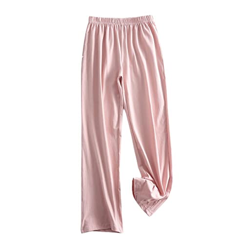 LCDIUDIU Pyjamahose Damen Lang,Damen-Pyjamahose Aus Baumwolle Lässig Locker Einfarbig Schlafhose Sommer Weich Bequem Stretch Hohe Taille Weites Bein Yogahose Lounge Heimkleidung Nachtwäsche,Pink,M von LCDIUDIU