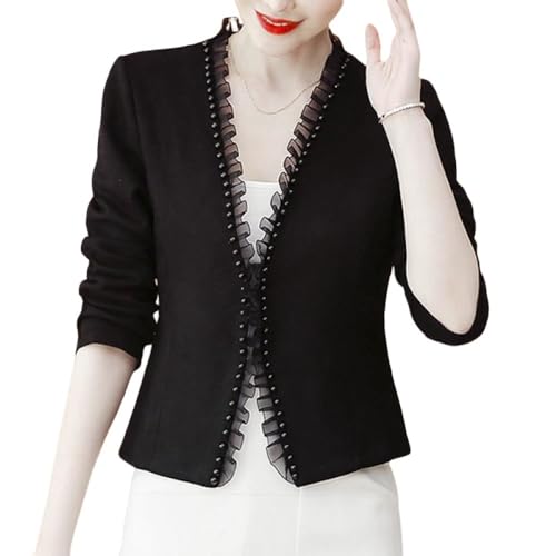 LCDIUDIU Schwarze Bolero Jacke Für Damen,Retro Strickjacke Mit Offener Vorderseite,Kunstperlen Rüschen,Modisch,Schmale Passform,Schicker Kurzmantel,Arbeit,Hochzeit,Bolero Blazer Mantel,Schwarz,XL LCDIUDIU Schwarze Bolero Jacke Für Damen,Retro Strickjacke Mit Offener Vorderseite,Kunstperlen Rüschen,Modisch,Schmale Passform,Schicker Kurzmantel,Arbeit,Hochzeit,Bolero Blazer Mantel,Schwarz,XL von LCDIUDIU