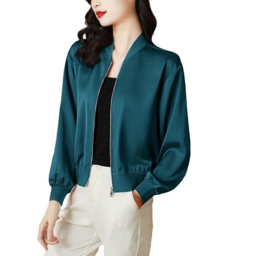 LCDIUDIU Schwarze Satin Bomber Kurzjacke für Damen, leichte, langärmlige, Schlichte Baseballjacke mit Reißverschluss, lässige Übergangsjacke, Mantel, Piloten Fliegerjacke, Oberteil, Blau, L LCDIUDIU Schwarze Satin Bomber Kurzjacke für Damen, leichte, langärmlige, Schlichte Baseballjacke mit Reißverschluss, lässige Übergangsjacke, Mantel, Piloten Fliegerjacke, Oberteil, Blau, L von LCDIUDIU