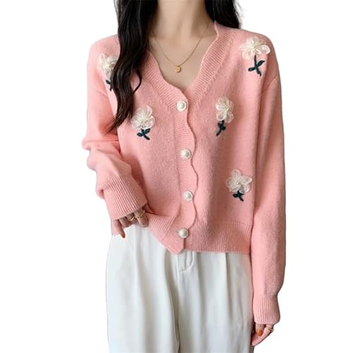 LCDIUDIU Damen Strickjacke, Süß Rosa Stereo Blume Perlenstickerei Revers Knopf Langarm Offen Vorne Pullover Strickjacke Elegant Herbst Locker Verdicken Strick Oberbekleidung LCDIUDIU Damen Strickjacke, Süß Rosa Stereo Blume Perlenstickerei Revers Knopf Langarm Offen Vorne Pullover Strickjacke Elegant Herbst Locker Verdicken Strick Oberbekleidung von LCDIUDIU