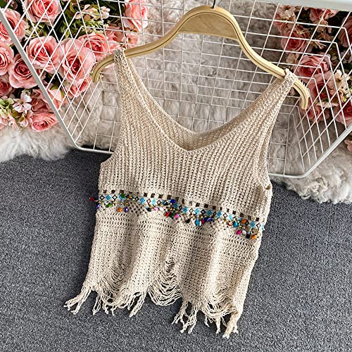 LCDIUDIU Strickweste Damen Ärmellos,Frauen Strickweste Boho Apricot Gehäkelte Perlen Quaste V-Ausschnitt Hohl Crop Top Sexy Ärmellose Weste Pullover Strick Tank Top Sommer Seaside Vacation Leibchen LCDIUDIU Strickweste Damen Ärmellos,Frauen Strickweste Boho Apricot Gehäkelte Perlen Quaste V-Ausschnitt Hohl Crop Top Sexy Ärmellose Weste Pullover Strick Tank Top Sommer Seaside Vacation Leibchen von LCDIUDIU