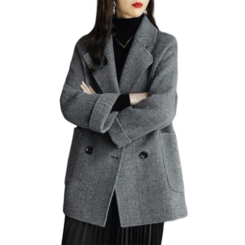 LCDIUDIU Woll Trenchcoat Für Damen Mit Fischgrätenmuster,Grau,Gekerbtes Revers,Zweireihiger Tweed Oberbekleidung,Lange Ärmel,Lässige Herbst Winter Übergangsanzugjacken,Mit Tasche,M LCDIUDIU Woll Trenchcoat Für Damen Mit Fischgrätenmuster,Grau,Gekerbtes Revers,Zweireihiger Tweed Oberbekleidung,Lange Ärmel,Lässige Herbst Winter Übergangsanzugjacken,Mit Tasche,M von LCDIUDIU