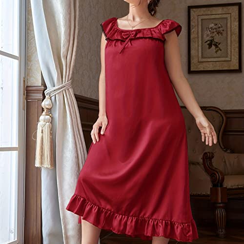 Nachthemd Damen,Sommer-Nachthemd Aus Seidigem Satin Für Damen, Große Größe, Rosa, Quadratischer Ausschnitt, Rüschen, Schleife, Spitzenbesatz, Elegantes, Bequemes Nachthemd, Lockeres Nachthemd, Nachthemd Damen,Sommer-Nachthemd Aus Seidigem Satin Für Damen, Große Größe, Rosa, Quadratischer Ausschnitt, Rüschen, Schleife, Spitzenbesatz, Elegantes, Bequemes Nachthemd, Lockeres Nachthemd, von LCDIUDIU