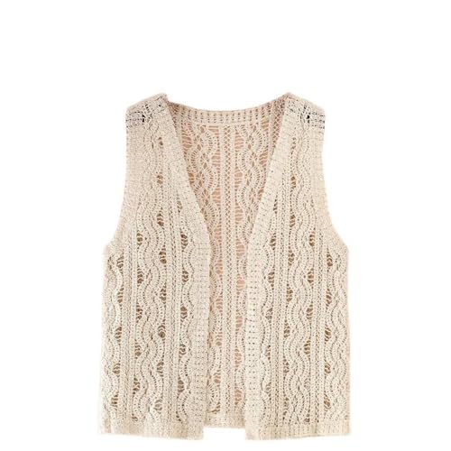 Pullunder Damen Ärmellos,Strickweste Damen,Damen-Häkelweste, Retro-Weiß, Hohl, Ripple-Streifen, Ärmellos, Vorne Offen, Kurze Weste, Schal, Strickjacke, Strick-Boho-Hippie-Gilet-Bluse, Sommer-Bik Pullunder Damen Ärmellos,Strickweste Damen,Damen-Häkelweste, Retro-Weiß, Hohl, Ripple-Streifen, Ärmellos, Vorne Offen, Kurze Weste, Schal, Strickjacke, Strick-Boho-Hippie-Gilet-Bluse, Sommer-Bik von LCDIUDIU