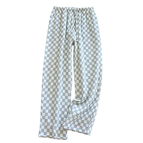 Pyjamahose Damen,Cotton Damen Plaid Pyjama Bottoms Fashion Checkerboard Print Schlafhose Sommer Weich Kuschelig Stretch Kordelzug Hose Mit Weitem Bein Lounge Hose Home Wear Nachtwäsche,Erbsengrün,S von LCDIUDIU