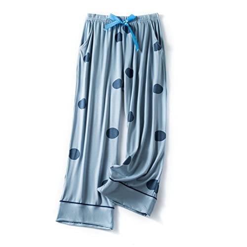 Pyjamahose Damen,Damen-Pyjamahose Aus Baumwolle Kurz Geschnitten Modisch Locker Gepunktet Schlafhose Sommer Weich Bequem Lounge-Capri-Hose Hose Mit Weitem Bein Hose Pyjama-Hose Mit Taschen Hellblau von LCDIUDIU