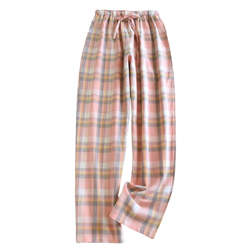 Schlafanzughosen Für Damen,Cotton Damen Karierte Pyjamahose Vintage Karierter Druck Schlafhose Sommer Weich Gemütlich Stretch Kordelzug Hose Mit Weitem Bein Loungehose Homewear Nachtwäsche,Pink,M Schlafanzughosen Für Damen,Cotton Damen Karierte Pyjamahose Vintage Karierter Druck Schlafhose Sommer Weich Gemütlich Stretch Kordelzug Hose Mit Weitem Bein Loungehose Homewear Nachtwäsche,Pink,M von LCDIUDIU