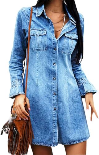 Sommerkleid Damen,Damen Jeanskleid Figurbetont Dunkelblau V-Ausschnitt Halbe Ärmel Button-Down-Minikleid Sexy Schmales Gespleißtes Spitzen-Hemdkleid Vintage-Jeanskleid Party Club Streetwear L Sommerkleid Damen,Damen Jeanskleid Figurbetont Dunkelblau V-Ausschnitt Halbe Ärmel Button-Down-Minikleid Sexy Schmales Gespleißtes Spitzen-Hemdkleid Vintage-Jeanskleid Party Club Streetwear L von LCDIUDIU