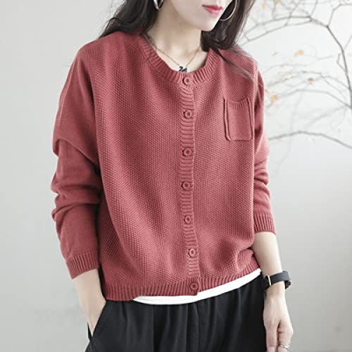 Strickjacke Strickjacken,Damen Strickjacken Mit Waffelmuster Mantel Lässig Einfarbig Rot Rundhals Pullover Strickjacke Langarm Knopf Vorne Offen Strickjacke Frühling Vintage Kurz Strick Oberbeklei von LCDIUDIU