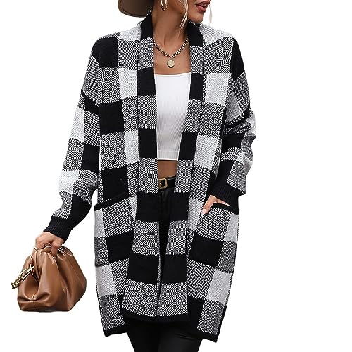 Strickjacken Für Damen,Grobstrickpullover Für Damen Strickjacke Strickmantel Vintage-Stil Farbblockierung Kariert Langärmelig Vorne Offen Strickjacke Weich Dick Strick-Oberbekleidung Elegante Her Strickjacken Für Damen,Grobstrickpullover Für Damen Strickjacke Strickmantel Vintage-Stil Farbblockierung Kariert Langärmelig Vorne Offen Strickjacke Weich Dick Strick-Oberbekleidung Elegante Her von LCDIUDIU