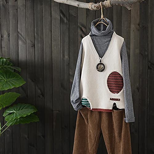 Strickweste Damen Ärmellos,Damen V-Ausschnitt Pullover Weste Retro Rosa Ovaler Patch Streifennähte Seitenschlitz Mode Ärmellos Strickwesten Weste Preppy Style Jumper Uniform Tank Top,Beige, L Strickweste Damen Ärmellos,Damen V-Ausschnitt Pullover Weste Retro Rosa Ovaler Patch Streifennähte Seitenschlitz Mode Ärmellos Strickwesten Weste Preppy Style Jumper Uniform Tank Top,Beige, L von LCDIUDIU