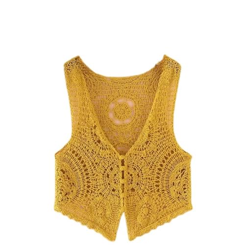 Weste Damen,Strickweste Damen,Damen Floral Häkelweste Weiß V-Ausschnitt Hohl Mandala Blume Ärmellos Vorne Offen Knopf Kurz Weste Schal Strickjacke Strick Boho Hippie Gilet Bluse Sommer Bikini Cov von LCDIUDIU