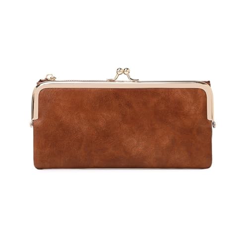 Einfarbige, multifunktionale lange Geldbörse, Vintage-Clutch, Münzgeldbörse, Damen-Kartenhalter, Reißverschluss, Qb332-brown, 2PCS von LCKJLJ