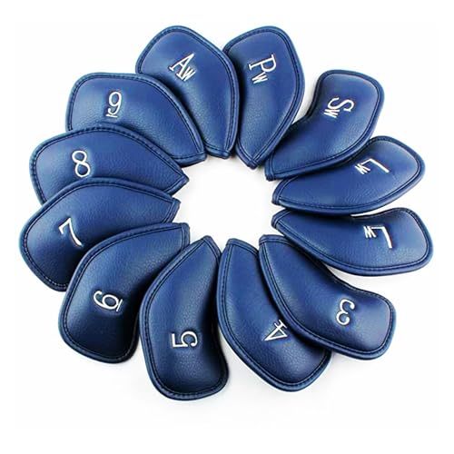 Golfschlägerhauben aus Kunstleder, 12-teiliges Set, Deluxe-Schlägerhaube, universelle Passform, Hauptschläger (blau) von LCKJLJ