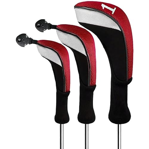 Golfschlägerhauben für Hölzer und Fahrer, Fairway, 3er-Pack, schützende Schlägerhauben mit austauschbaren Nr. 1, 3, 5 (rot) von LCKJLJ