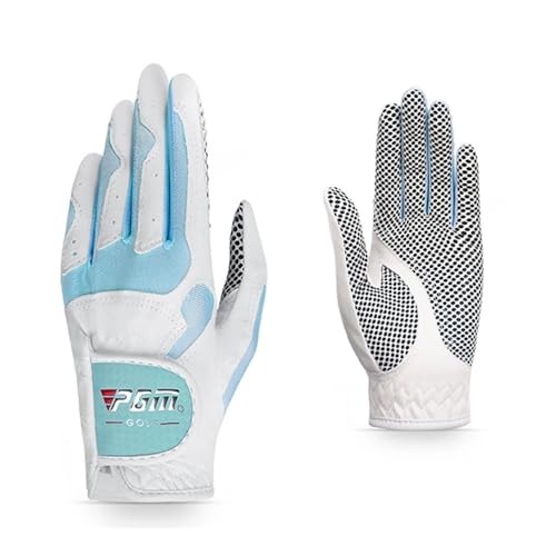 LCKJLJ Damen-Golfhandschuhe, linke und rechte Hand, Nanometerstoff, atmungsaktiv, Handflächenschutz, Sporthandschuhe (Weiß / Blau, Größe 17) von LCKJLJ
