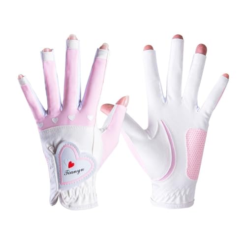 LCKJLJ Golf-Handschuhe für Damen, offene Finger, Handfläche, rutschfeste Partikel, linke und rechte Hand, atmungsaktiv, Sport, Radfahren, Damen, Golfbekleidung (Rosa, Größe 21) von LCKJLJ