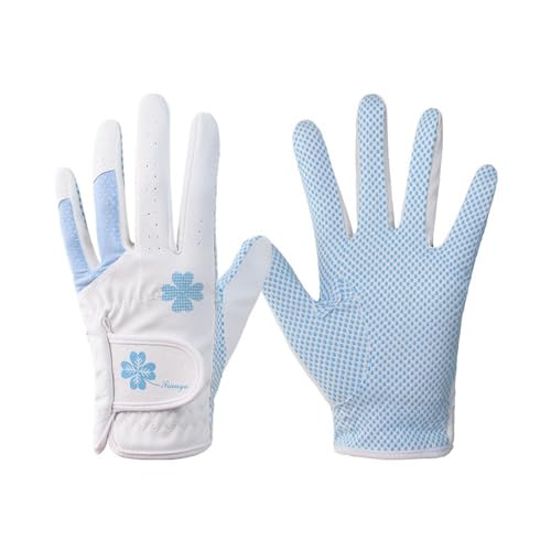 LCKJLJ Golfhandschuhe für Damen, PU-Leder, linke und rechte Hände, 1 Paar rutschfeste Partikel mit atmungsaktiven Outdoor-Sporthandschuhen (Weißblau, Größe 18) von LCKJLJ