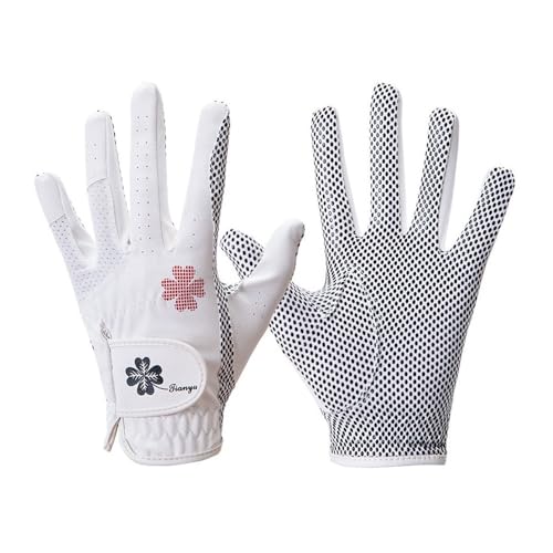 LCKJLJ Golfhandschuhe für Damen, PU-Leder, linke und rechte Hände, 1 Paar rutschfeste Partikel mit atmungsaktiven Outdoor-Sporthandschuhen (weißschwarz, Größe 21) von LCKJLJ