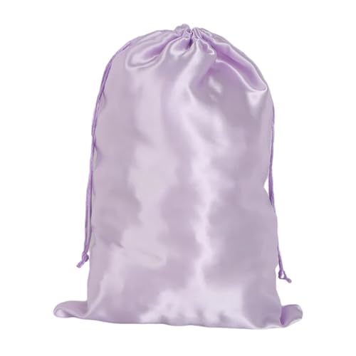 Satin-Aufbewahrungstasche für Perücken oder Bündel, Kordelzug-Tasche für Reiseutensilien, 25 x 35 cm, hellviolett, 3pc von LCKJLJ