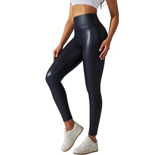 Damen-Lederleggings-Schwarz, Leggings Lederoptik Damen, High Waist Glanz Leggings Gefütterte Lederleggings-Lederhose Schwarz Thermo-Leggings Kunstlederhose Leder Leggings Shape Jeggings Kunstleder von LCpddajlspig