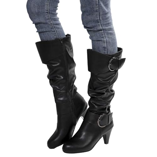 Damen-Weitschaftstiefel, Stiefel Weiter Schaft Damen, Weitschaftstiefel-Langschaftstiefel Hohe Stiefel Schwarz Schlupfstiefel Long Boots Wildleder Winterstiefel Damenstiefel Cowboystiefel von LCpddajlspig