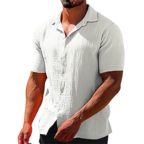 Freizeithemd Herren Kurzarm Slim Fit Sommer V Ausschnitt Regular Fit Bügelfrei Hemd Stretch Oversize Shirt Leinenhemd Sommerhemd Leinen Baumwolle Herrenhemden Strandhemd von LCpddajlspig