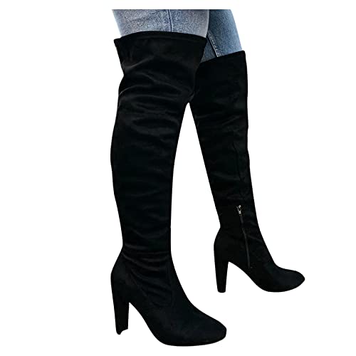 Hohe-Stiefel-Damen, Stiefel Damen Weiter Schaft, Weitschaftstiefel-Langschaftstiefel Cowboystiefel Wildleder Hohe Stiefel Winterstiefel Mit Absatz Damenstiefel Long Boots Schlupfstiefel von LCpddajlspig