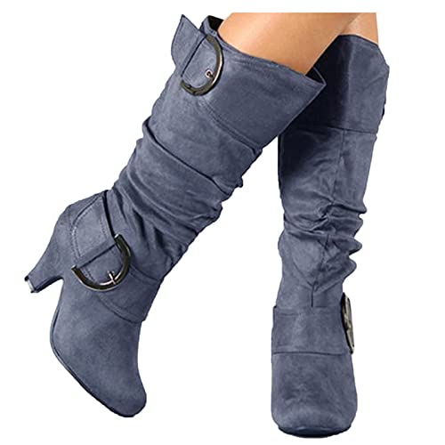 Hohe-Stiefel-Damen-Schwarz, Stiefel Damen Weiter Schaft, Weitschaftstiefel-Langschaftstiefel Damenstiefel Schwarz Winterstiefel Cowboystiefel Wildleder Hohe Stiefel Schlupfstiefel Long Boots von LCpddajlspig