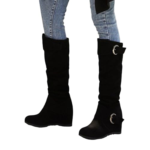 Hohe-Stiefel-Damen-Schwarz, Stiefel Weitschaft Damen, Weitschaftstiefel-Langschaftstiefel Hohe Stiefel Weiter Schaft Cowboystiefel Winterstiefel Schwarz Long Boots Schlupfstiefel Damenstiefel von LCpddajlspig