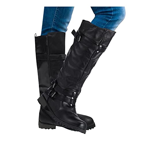 Hohe-Stiefel-Damen-Schwarz, Stiefel Weitschaft Damen, Weitschaftstiefel-Langschaftstiefel Winterstiefel Weiter Schaft Damenstiefel Schlupfstiefel Schwarz Long Boots Cowboystiefel Hohe Stiefel von LCpddajlspig