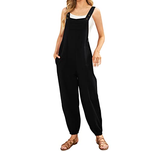 Latzhose Damen Kurz Jeans Baggy Große Größen Leinen Strampler Hosenanzug Rundhals Arbeitshose Overall Trägerhose Elegant Sommer Locker Jumpsuit Sexy Ärmellose Stretch 7/8 Lang Sommerhose Latzhose von LCpddajlspig