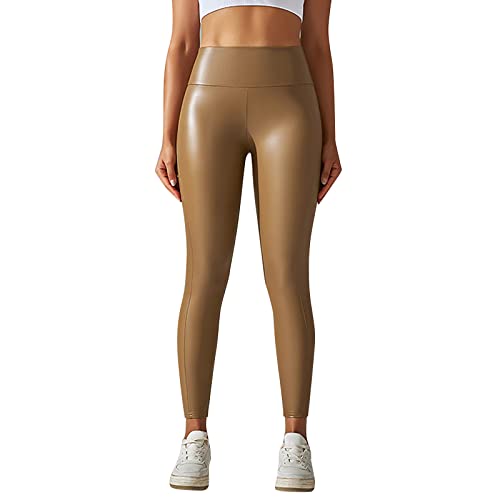 Leggings-Damen-Lederoptik, Thermo Leder Leggings Damen, Gefütterte Leder Leggings High Waist Lederleggings-Lederhose Shape Kunstlederhose Jeggings Thermo-Leggings Latex Glanz Leggings Bauchweg von LCpddajlspig